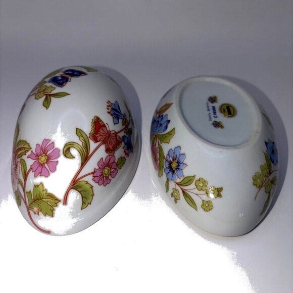Vintage MANN Korea Country Butterfly Porcelain Egg Trinket Box Floral Design - Picture 6 of 10